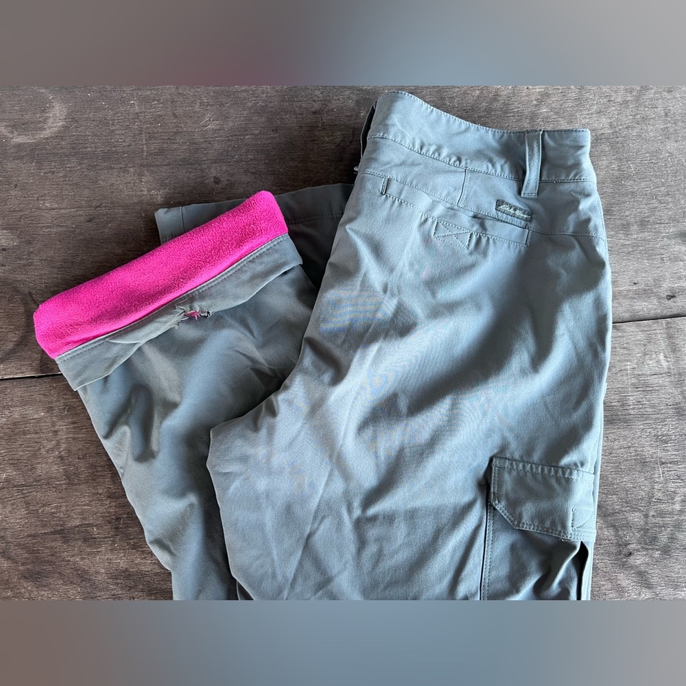 Eddie Bauer Womans Fleece Lined Pants Sz 10 Dove Grey with Pink Lining